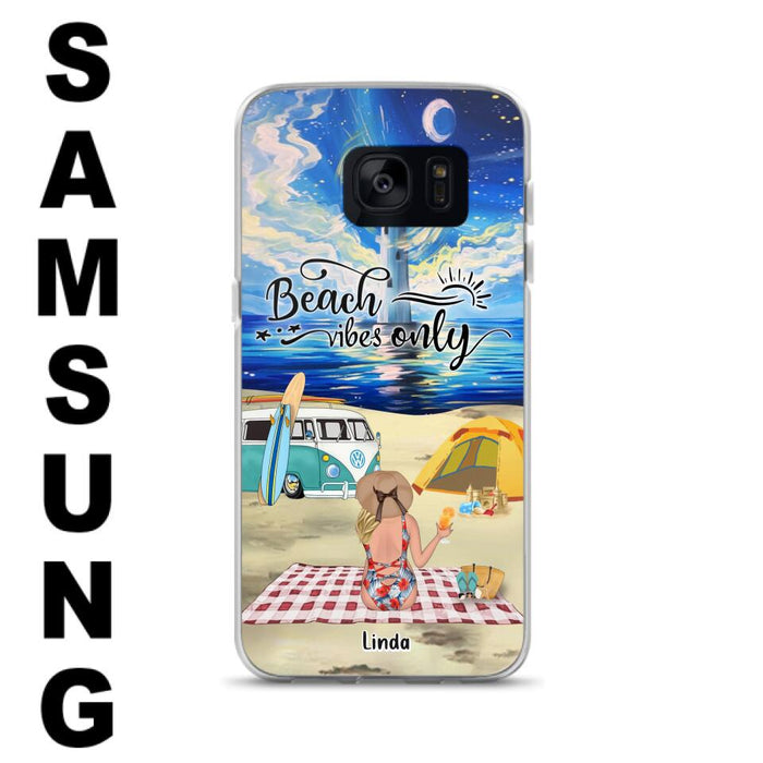 Custom Personalized Camping Beach Phone Case - Upto 4 People - Best Gift For Camping/Couple Lover - The Beach Is Our Happy Place - Case For iPhone And Samsung