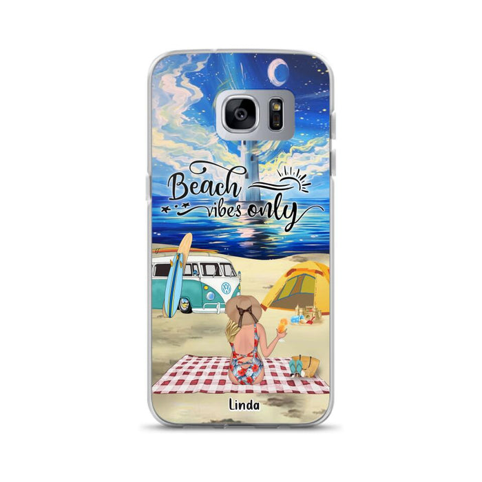 Custom Personalized Camping Beach Phone Case - Upto 4 People - Best Gift For Camping/Couple Lover - The Beach Is Our Happy Place - Case For iPhone And Samsung