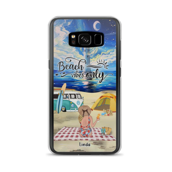 Custom Personalized Camping Beach Phone Case - Upto 4 People - Best Gift For Camping/Couple Lover - The Beach Is Our Happy Place - Case For iPhone And Samsung