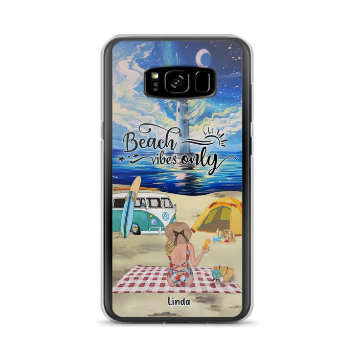 Custom Personalized Camping Beach Phone Case - Upto 4 People - Best Gift For Camping/Couple Lover - The Beach Is Our Happy Place - Case For iPhone And Samsung