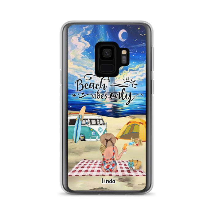 Custom Personalized Camping Beach Phone Case - Upto 4 People - Best Gift For Camping/Couple Lover - The Beach Is Our Happy Place - Case For iPhone And Samsung