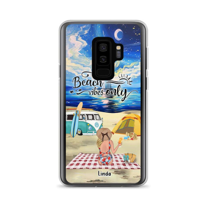 Custom Personalized Camping Beach Phone Case - Upto 4 People - Best Gift For Camping/Couple Lover - The Beach Is Our Happy Place - Case For iPhone And Samsung