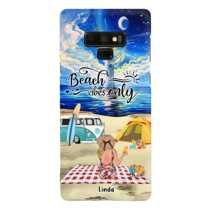 Custom Personalized Camping Beach Phone Case - Upto 4 People - Best Gift For Camping/Couple Lover - The Beach Is Our Happy Place - Case For iPhone And Samsung