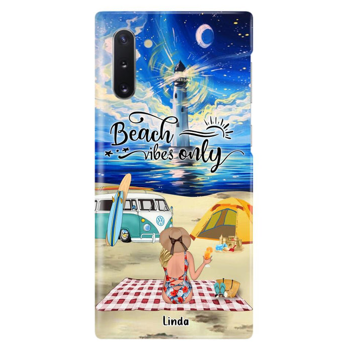 Custom Personalized Camping Beach Phone Case - Upto 4 People - Best Gift For Camping/Couple Lover - The Beach Is Our Happy Place - Case For iPhone And Samsung