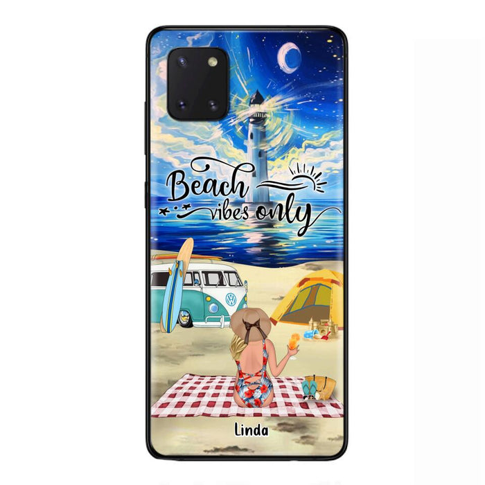 Custom Personalized Camping Beach Phone Case - Upto 4 People - Best Gift For Camping/Couple Lover - The Beach Is Our Happy Place - Case For iPhone And Samsung