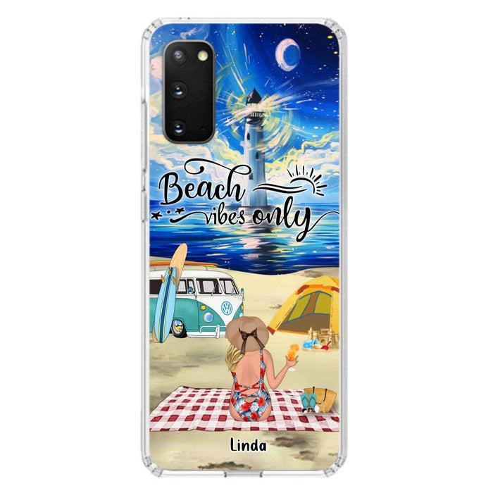 Custom Personalized Camping Beach Phone Case - Upto 4 People - Best Gift For Camping/Couple Lover - The Beach Is Our Happy Place - Case For iPhone And Samsung