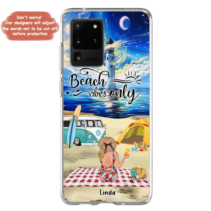 Custom Personalized Camping Beach Phone Case - Upto 4 People - Best Gift For Camping/Couple Lover - The Beach Is Our Happy Place - Case For iPhone And Samsung