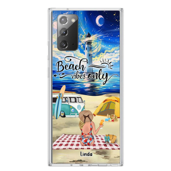 Custom Personalized Camping Beach Phone Case - Upto 4 People - Best Gift For Camping/Couple Lover - The Beach Is Our Happy Place - Case For iPhone And Samsung