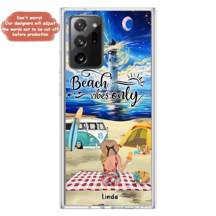 Custom Personalized Camping Beach Phone Case - Upto 4 People - Best Gift For Camping/Couple Lover - The Beach Is Our Happy Place - Case For iPhone And Samsung