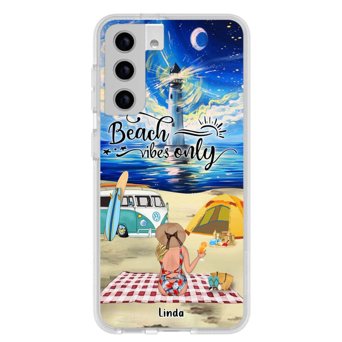 Custom Personalized Camping Beach Phone Case - Upto 4 People - Best Gift For Camping/Couple Lover - The Beach Is Our Happy Place - Case For iPhone And Samsung