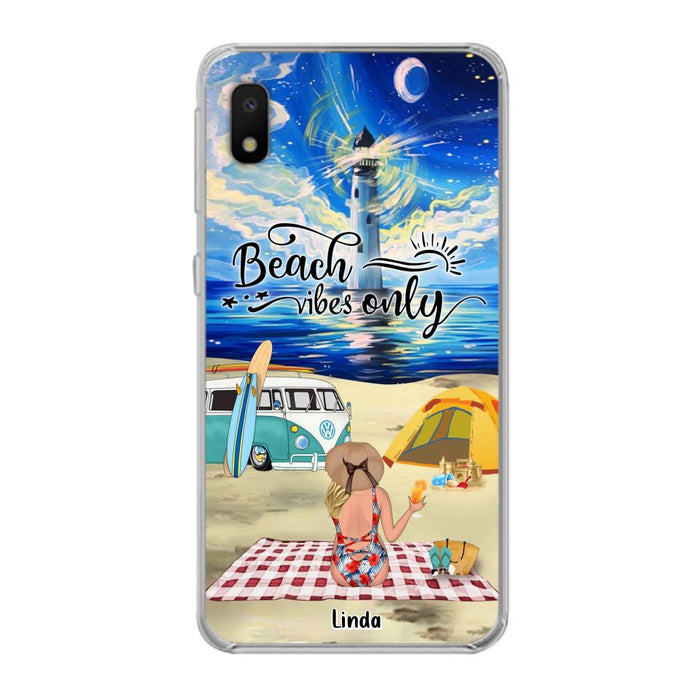 Custom Personalized Camping Beach Phone Case - Upto 4 People - Best Gift For Camping/Couple Lover - The Beach Is Our Happy Place - Case For iPhone And Samsung