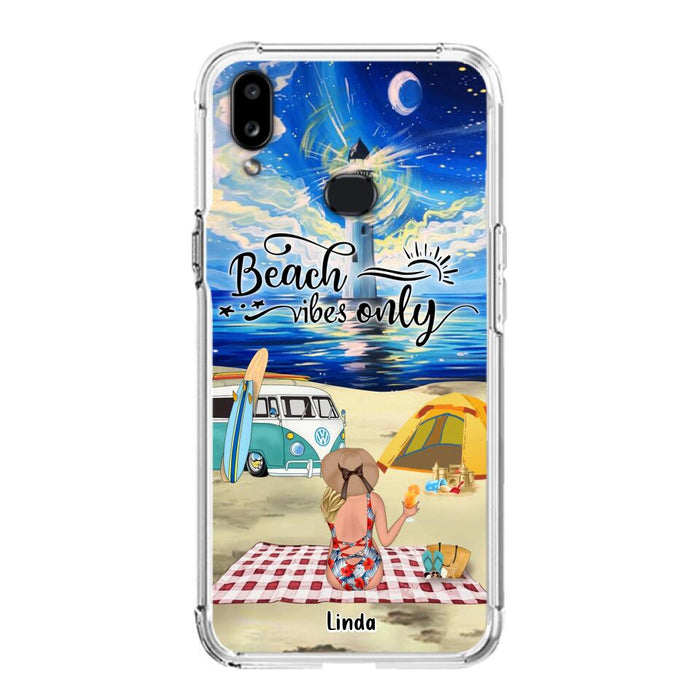 Custom Personalized Camping Beach Phone Case - Upto 4 People - Best Gift For Camping/Couple Lover - The Beach Is Our Happy Place - Case For iPhone And Samsung