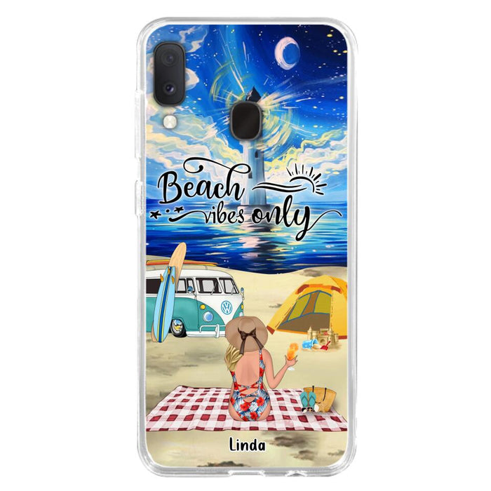 Custom Personalized Camping Beach Phone Case - Upto 4 People - Best Gift For Camping/Couple Lover - The Beach Is Our Happy Place - Case For iPhone And Samsung