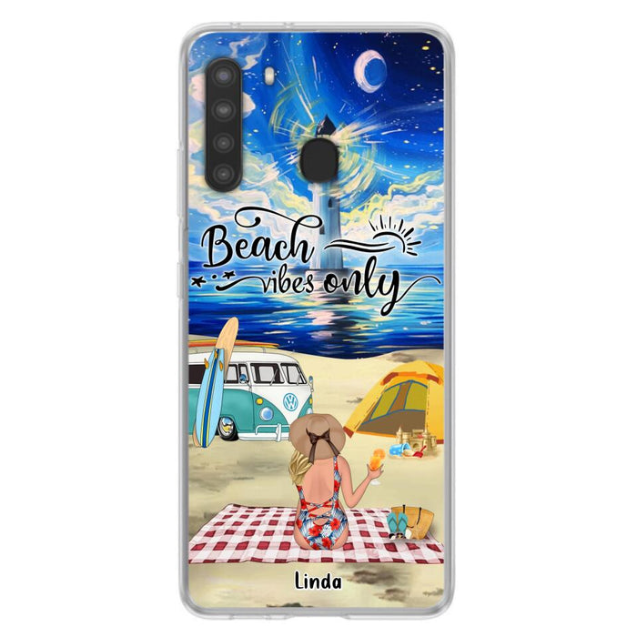 Custom Personalized Camping Beach Phone Case - Upto 4 People - Best Gift For Camping/Couple Lover - The Beach Is Our Happy Place - Case For iPhone And Samsung