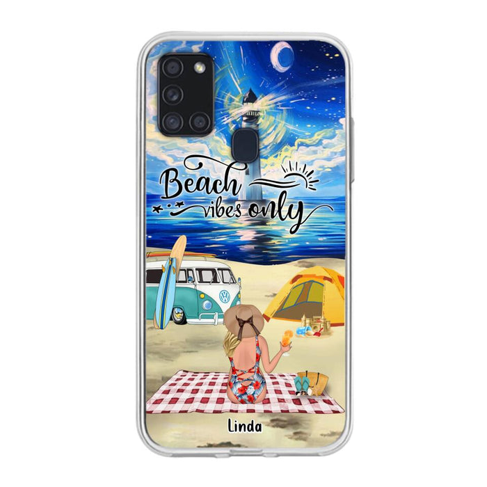 Custom Personalized Camping Beach Phone Case - Upto 4 People - Best Gift For Camping/Couple Lover - The Beach Is Our Happy Place - Case For iPhone And Samsung