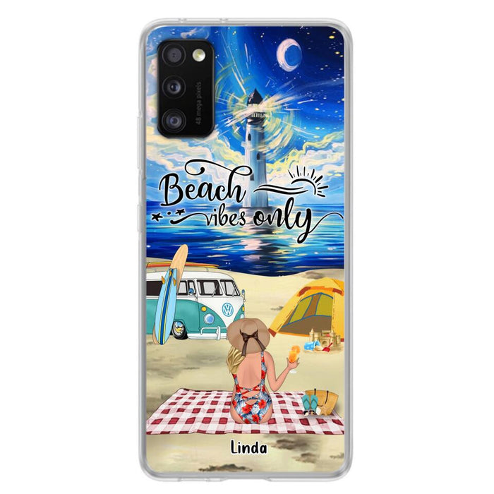 Custom Personalized Camping Beach Phone Case - Upto 4 People - Best Gift For Camping/Couple Lover - The Beach Is Our Happy Place - Case For iPhone And Samsung