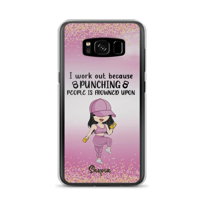 Custom Personalized Gym Girl Chibi Phone Case - Gift Idea For Gym Lovers - I Worked Out Because Punching People Is Frowned Upon - Cases For iPhone And Samsung