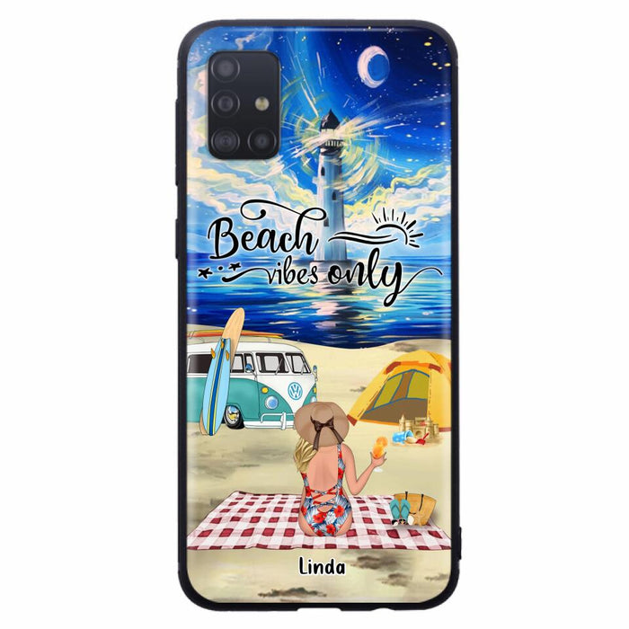 Custom Personalized Camping Beach Phone Case - Upto 4 People - Best Gift For Camping/Couple Lover - The Beach Is Our Happy Place - Case For iPhone And Samsung