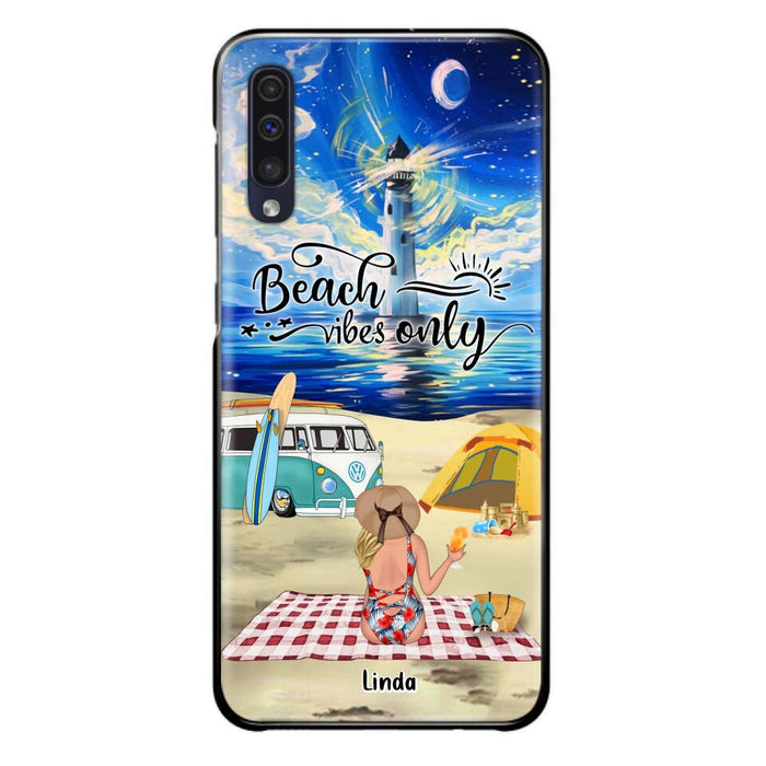 Custom Personalized Camping Beach Phone Case - Upto 4 People - Best Gift For Camping/Couple Lover - The Beach Is Our Happy Place - Case For iPhone And Samsung