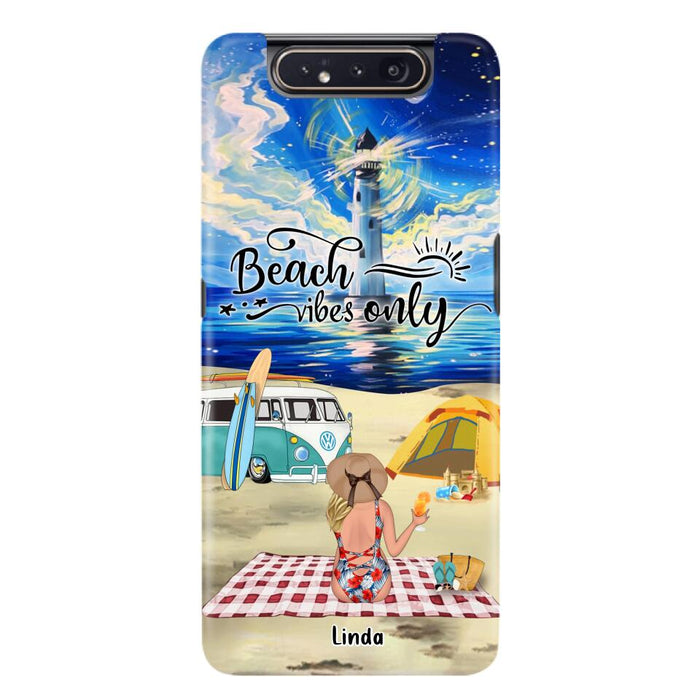 Custom Personalized Camping Beach Phone Case - Upto 4 People - Best Gift For Camping/Couple Lover - The Beach Is Our Happy Place - Case For iPhone And Samsung