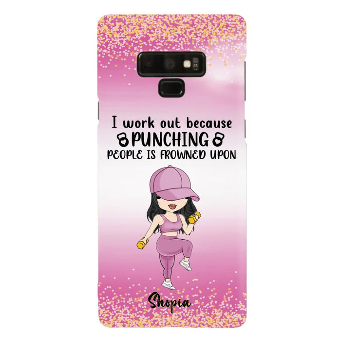 Custom Personalized Gym Girl Chibi Phone Case - Gift Idea For Gym Lovers - I Worked Out Because Punching People Is Frowned Upon - Cases For iPhone And Samsung