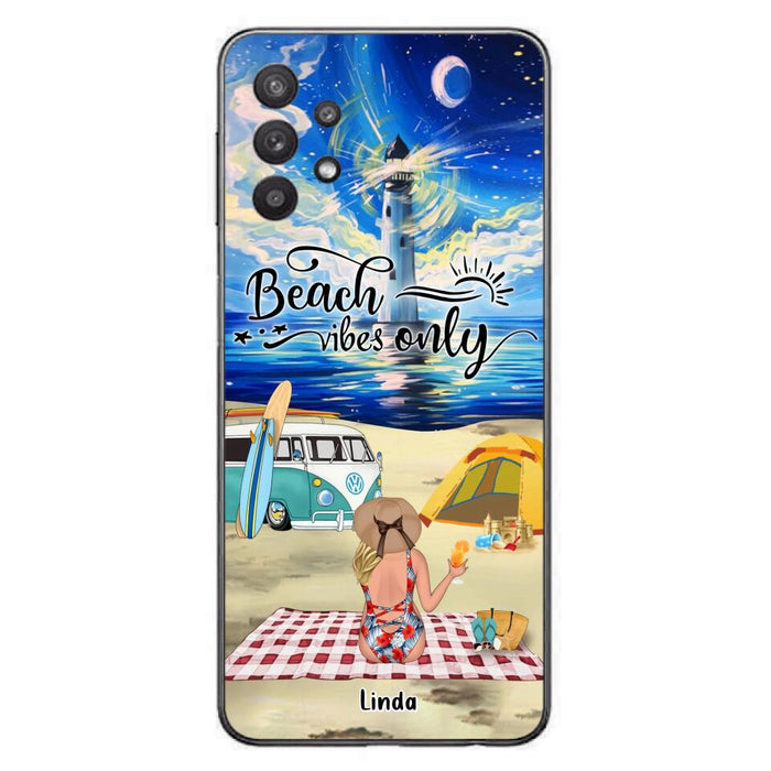 Custom Personalized Camping Beach Phone Case - Upto 4 People - Best Gift For Camping/Couple Lover - The Beach Is Our Happy Place - Case For iPhone And Samsung