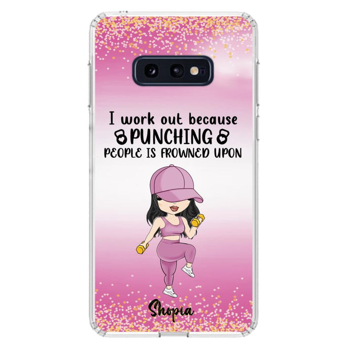 Custom Personalized Gym Girl Chibi Phone Case - Gift Idea For Gym Lovers - I Worked Out Because Punching People Is Frowned Upon - Cases For iPhone And Samsung