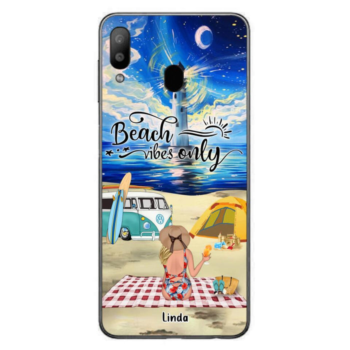 Custom Personalized Camping Beach Phone Case - Upto 4 People - Best Gift For Camping/Couple Lover - The Beach Is Our Happy Place - Case For iPhone And Samsung