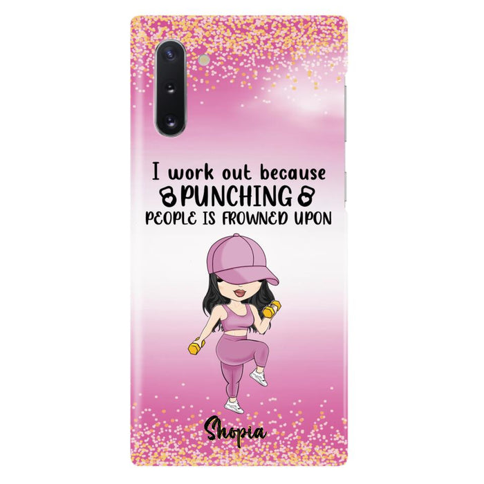 Custom Personalized Gym Girl Chibi Phone Case - Gift Idea For Gym Lovers - I Worked Out Because Punching People Is Frowned Upon - Cases For iPhone And Samsung