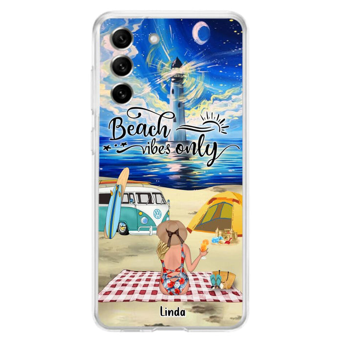 Custom Personalized Camping Beach Phone Case - Upto 4 People - Best Gift For Camping/Couple Lover - The Beach Is Our Happy Place - Case For iPhone And Samsung