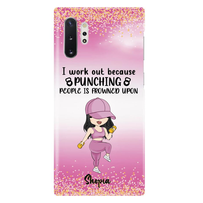 Custom Personalized Gym Girl Chibi Phone Case - Gift Idea For Gym Lovers - I Worked Out Because Punching People Is Frowned Upon - Cases For iPhone And Samsung