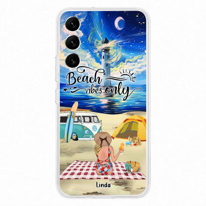 Custom Personalized Camping Beach Phone Case - Upto 4 People - Best Gift For Camping/Couple Lover - The Beach Is Our Happy Place - Case For iPhone And Samsung