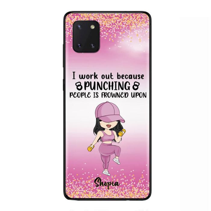 Custom Personalized Gym Girl Chibi Phone Case - Gift Idea For Gym Lovers - I Worked Out Because Punching People Is Frowned Upon - Cases For iPhone And Samsung