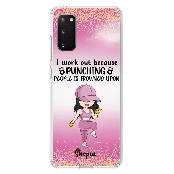 Custom Personalized Gym Girl Chibi Phone Case - Gift Idea For Gym Lovers - I Worked Out Because Punching People Is Frowned Upon - Cases For iPhone And Samsung