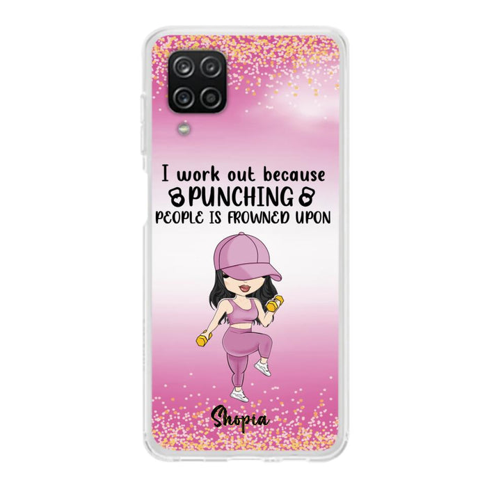 Custom Personalized Gym Girl Chibi Phone Case - Gift Idea For Gym Lovers - I Worked Out Because Punching People Is Frowned Upon - Cases For iPhone And Samsung