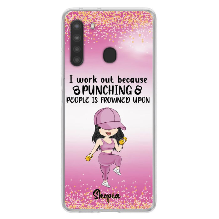 Custom Personalized Gym Girl Chibi Phone Case - Gift Idea For Gym Lovers - I Worked Out Because Punching People Is Frowned Upon - Cases For iPhone And Samsung