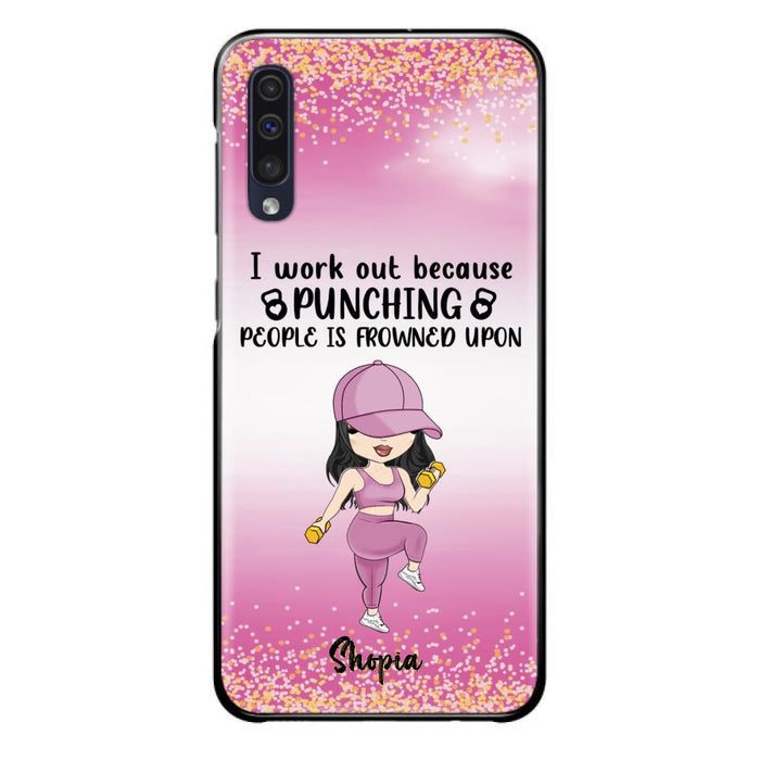 Custom Personalized Gym Girl Chibi Phone Case - Gift Idea For Gym Lovers - I Worked Out Because Punching People Is Frowned Upon - Cases For iPhone And Samsung