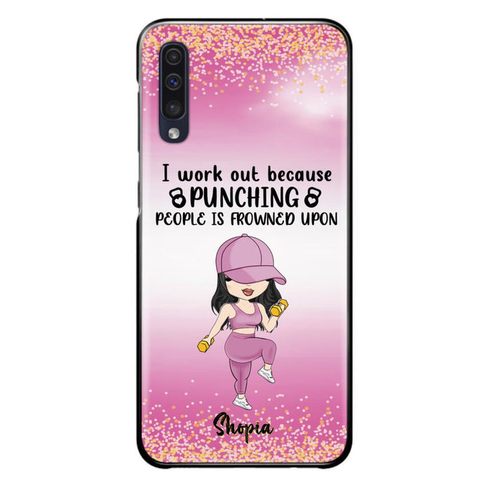 Custom Personalized Gym Girl Chibi Phone Case - Gift Idea For Gym Lovers - I Worked Out Because Punching People Is Frowned Upon - Cases For iPhone And Samsung