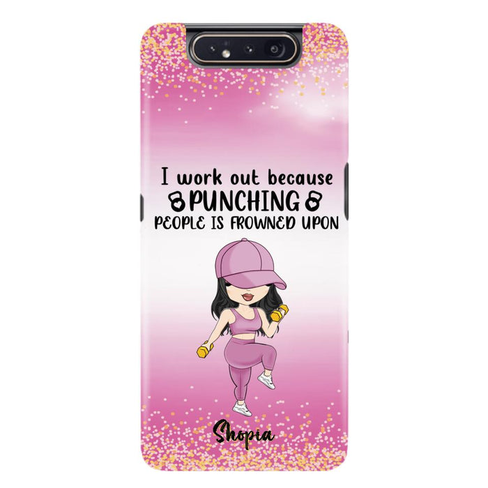 Custom Personalized Gym Girl Chibi Phone Case - Gift Idea For Gym Lovers - I Worked Out Because Punching People Is Frowned Upon - Cases For iPhone And Samsung