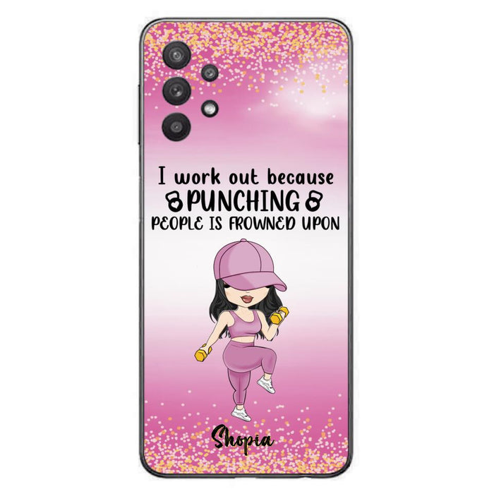 Custom Personalized Gym Girl Chibi Phone Case - Gift Idea For Gym Lovers - I Worked Out Because Punching People Is Frowned Upon - Cases For iPhone And Samsung