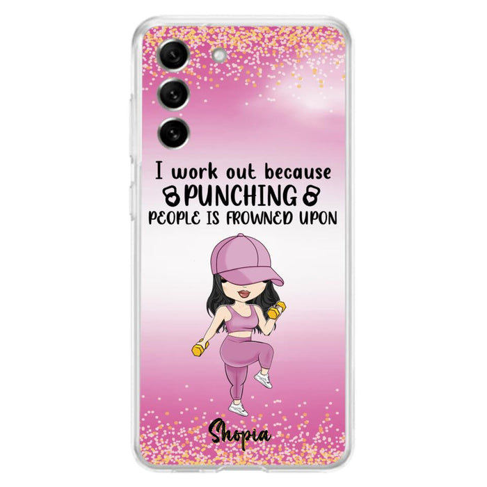 Custom Personalized Gym Girl Chibi Phone Case - Gift Idea For Gym Lovers - I Worked Out Because Punching People Is Frowned Upon - Cases For iPhone And Samsung