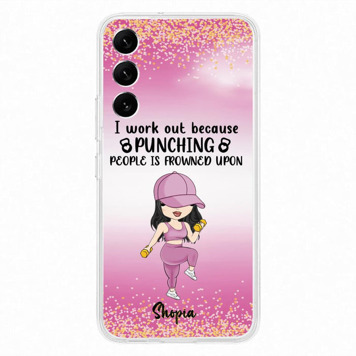 Custom Personalized Gym Girl Chibi Phone Case - Gift Idea For Gym Lovers - I Worked Out Because Punching People Is Frowned Upon - Cases For iPhone And Samsung