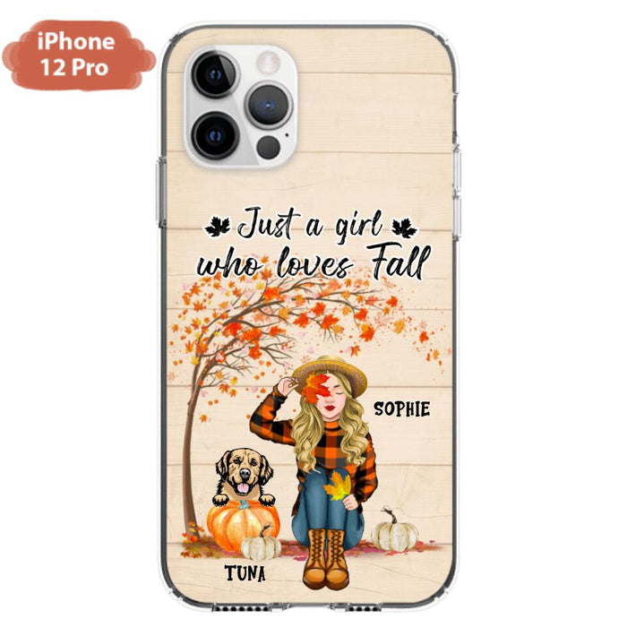 Custom Personalized Fall Dog Mom Phone Case- Upto 4 Pets - Best Gift For Dog Lovers - Just A Girl Who Loves Fall - Case For Iphone Samsung - MTJKZW