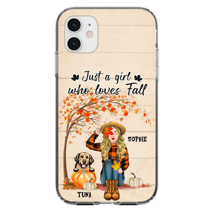 Custom Personalized Fall Dog Mom Phone Case- Upto 4 Pets - Best Gift For Dog Lovers - Just A Girl Who Loves Fall - Case For Iphone Samsung - MTJKZW