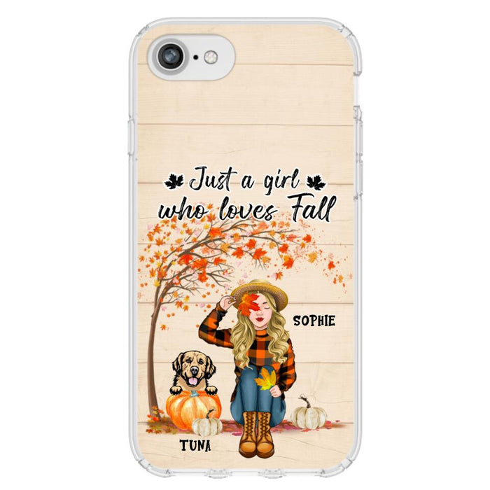 Custom Personalized Fall Dog Mom Phone Case- Upto 4 Pets - Best Gift For Dog Lovers - Just A Girl Who Loves Fall - Case For Iphone Samsung - MTJKZW