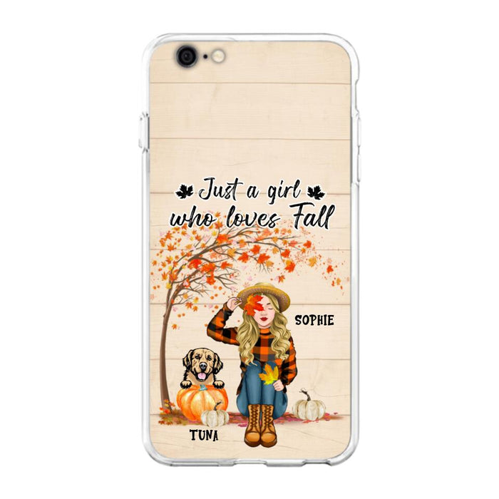 Custom Personalized Fall Dog Mom Phone Case- Upto 4 Pets - Best Gift For Dog Lovers - Just A Girl Who Loves Fall - Case For Iphone Samsung - MTJKZW