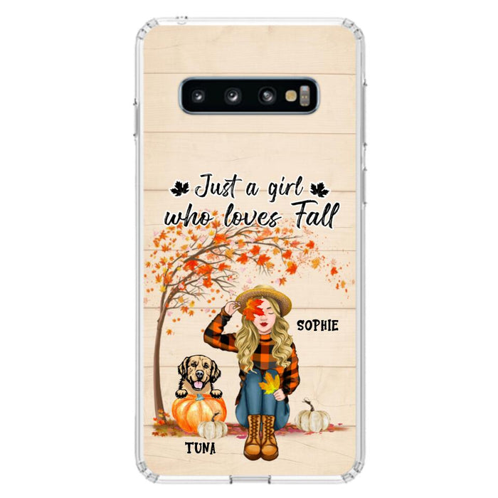 Custom Personalized Fall Dog Mom Phone Case- Upto 4 Pets - Best Gift For Dog Lovers - Just A Girl Who Loves Fall - Case For Iphone Samsung - MTJKZW