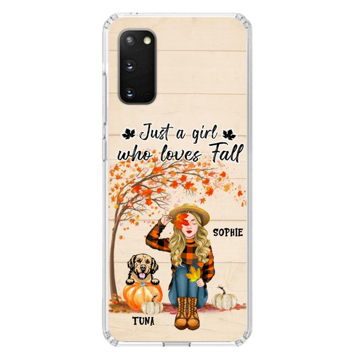 Custom Personalized Fall Dog Mom Phone Case- Upto 4 Pets - Best Gift For Dog Lovers - Just A Girl Who Loves Fall - Case For Iphone Samsung - MTJKZW