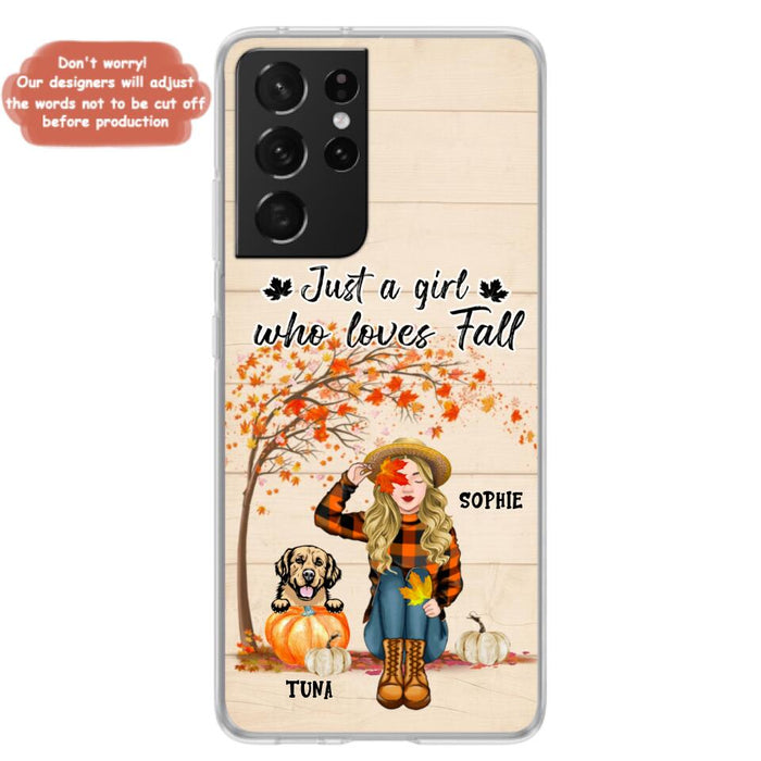 Custom Personalized Fall Dog Mom Phone Case- Upto 4 Pets - Best Gift For Dog Lovers - Just A Girl Who Loves Fall - Case For Iphone Samsung - MTJKZW