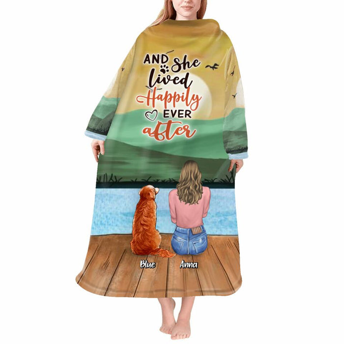 Custom Personalized Dog Blanket Robe With Sleeves - Gift for Dog Mom, Dog Lovers - Up to 6 Dogs - And she lived happily ever after